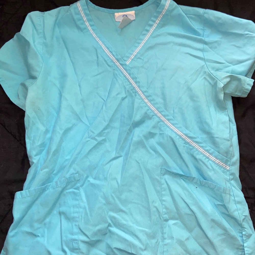 Pale blue with whitw lining scrub top